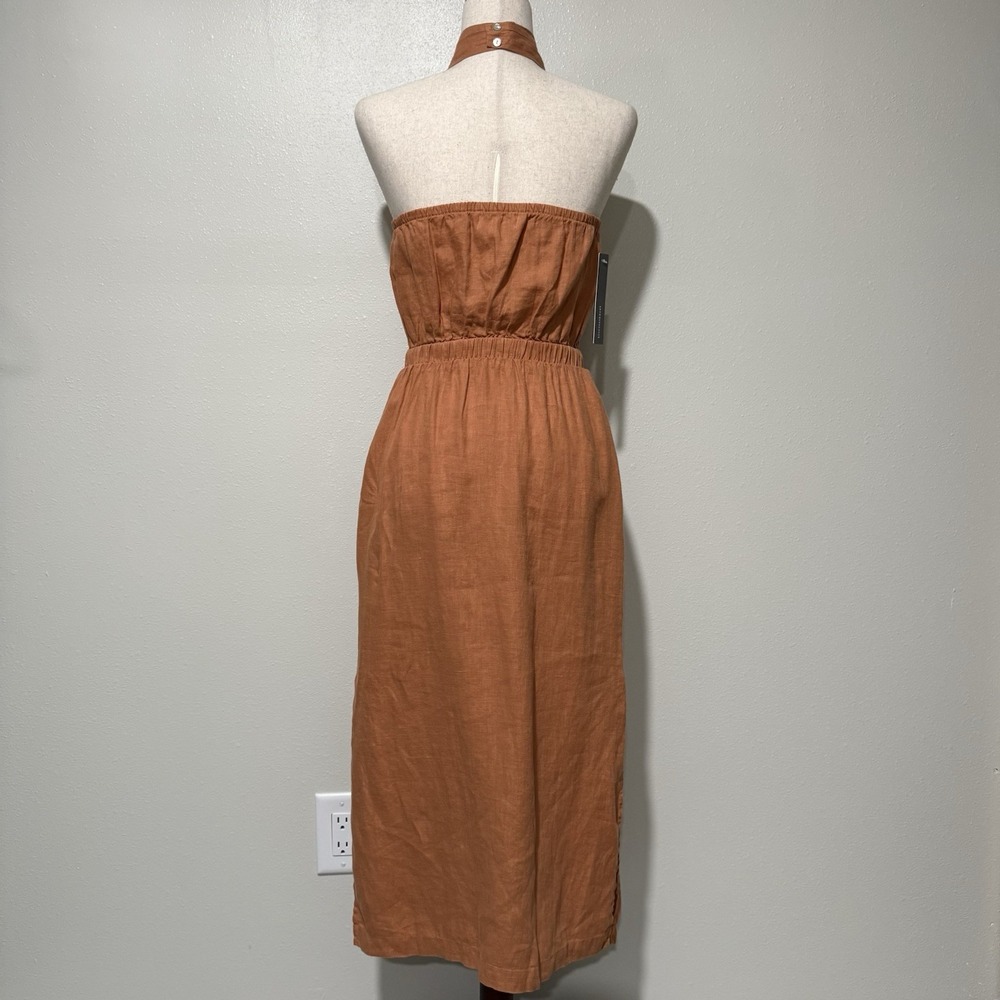 Anthropologie Cloth & Stone Linen Cross Halter Maxi Dress Size XS Orange Coastal - Picture 2 of 10